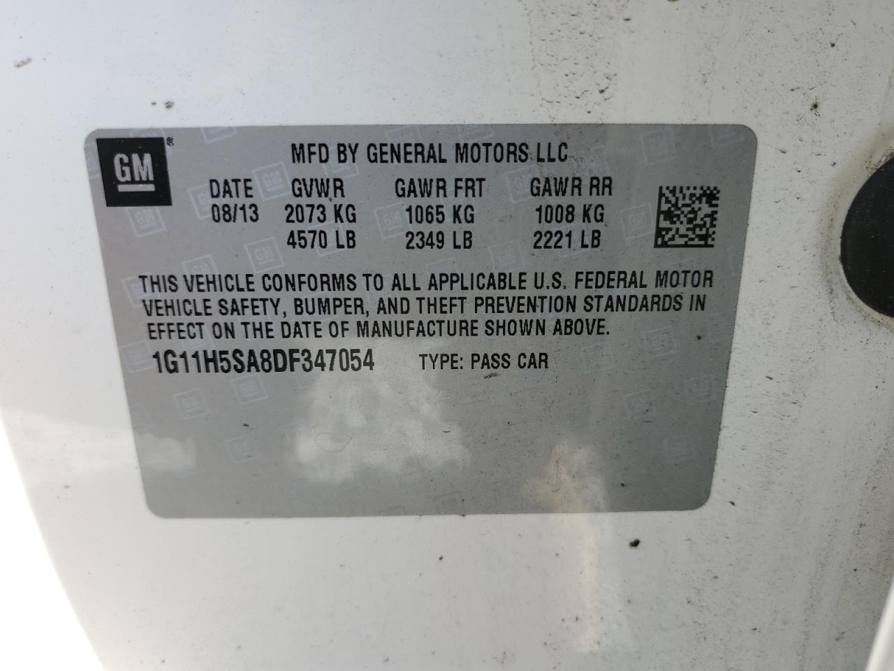 2013 Chevrolet Malibu Ltz VIN: 1G11H5SA8DF347054 Lot: 61505745