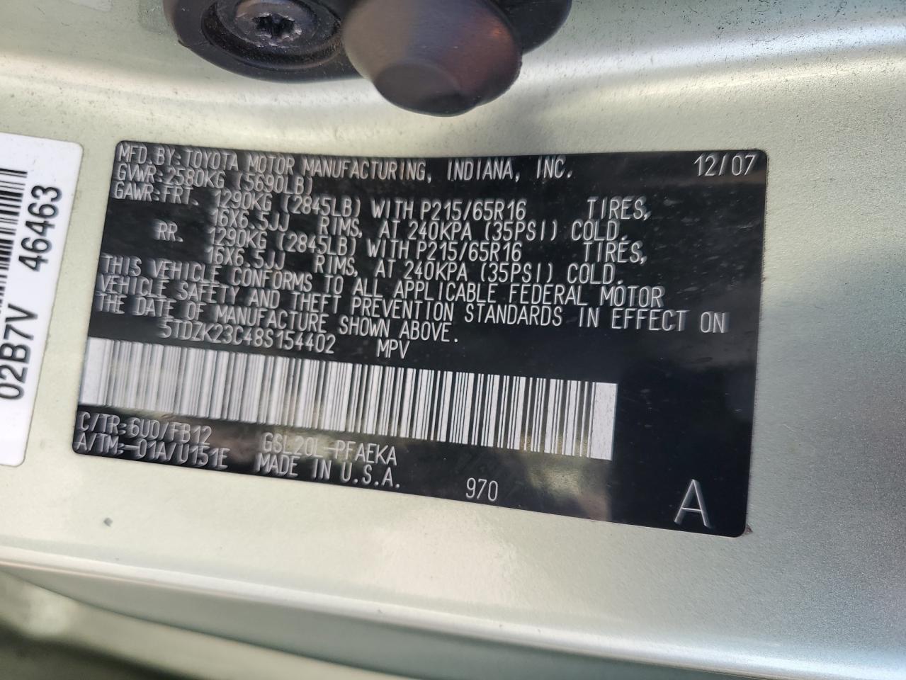 TOYOTA All Models 2008 VIN 5TDZK23C48S154402 photo 13