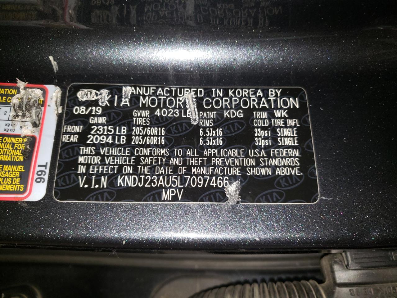 2020 Kia Soul Lx VIN: KNDJ23AU5L7097466 Lot: 62311625