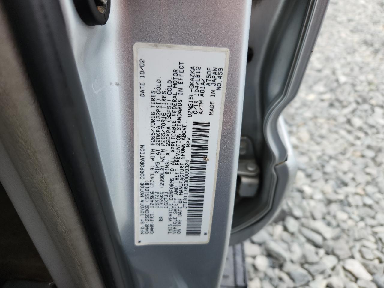 TOYOTA 4RUNNER 2003 VIN JTEBT17R030009324 zdjęcie 12