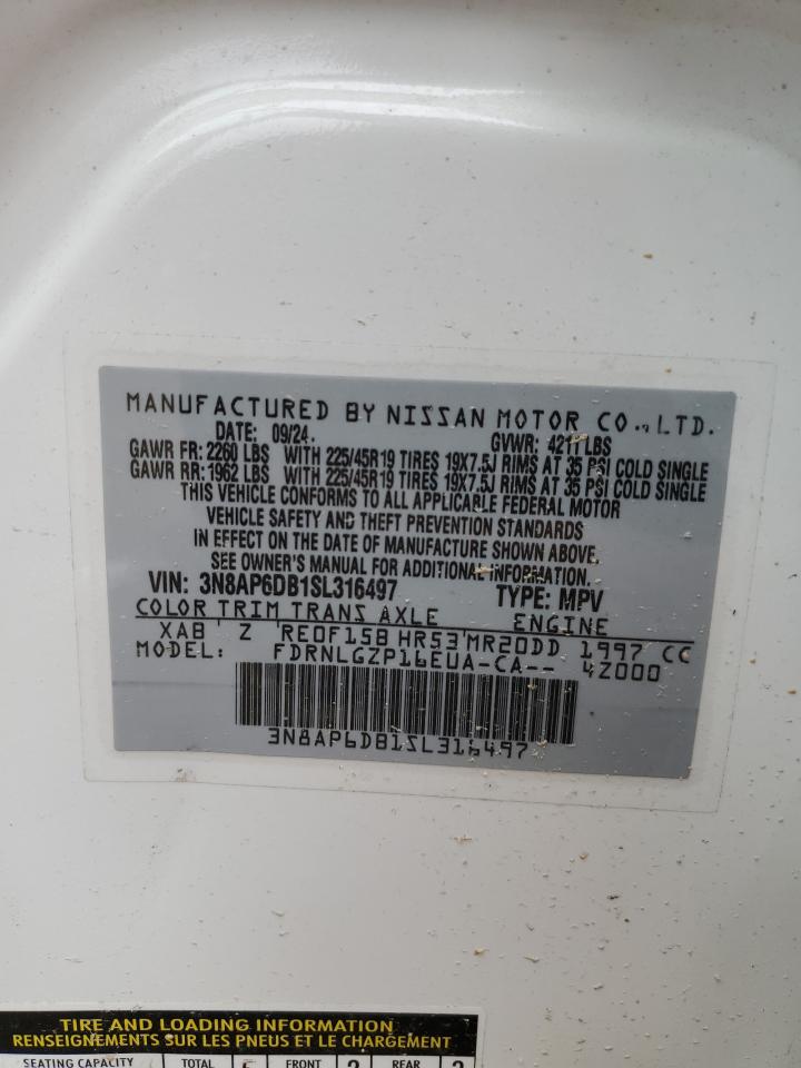 2025 Nissan Kicks Sr VIN: 3N8AP6DB1SL316497 Lot: 60548455