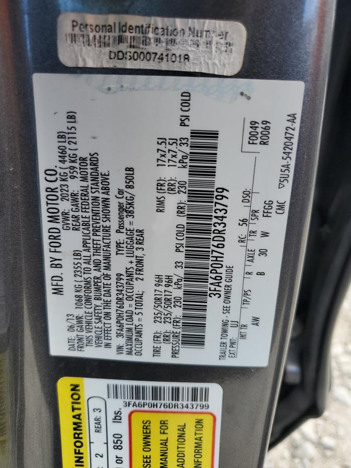 2013 Ford Fusion Se VIN: 3FA6P0H76DR343799 Lot: 61990745