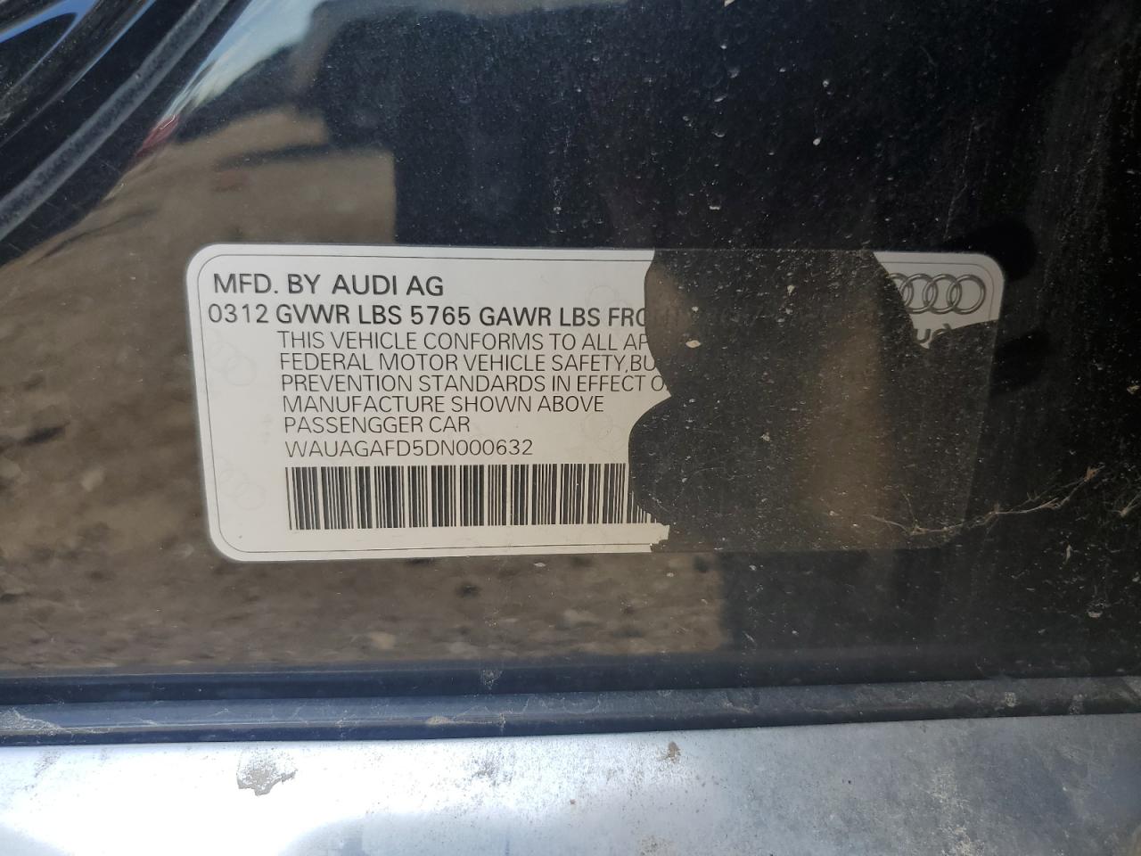 2013 Audi A8 Quattro VIN: WAUAGAFD5DN000632 Lot: 61934355