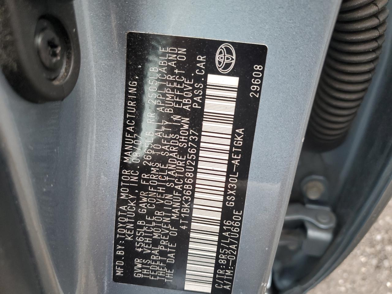 2008 Toyota Avalon Xl VIN: 4T1BK36B68U256737 Lot: 62695275
