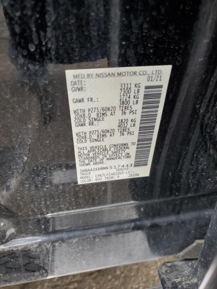 2021 Nissan Titan Sv VIN: 1N6AA1ED8MN517443 Lot: 61867695