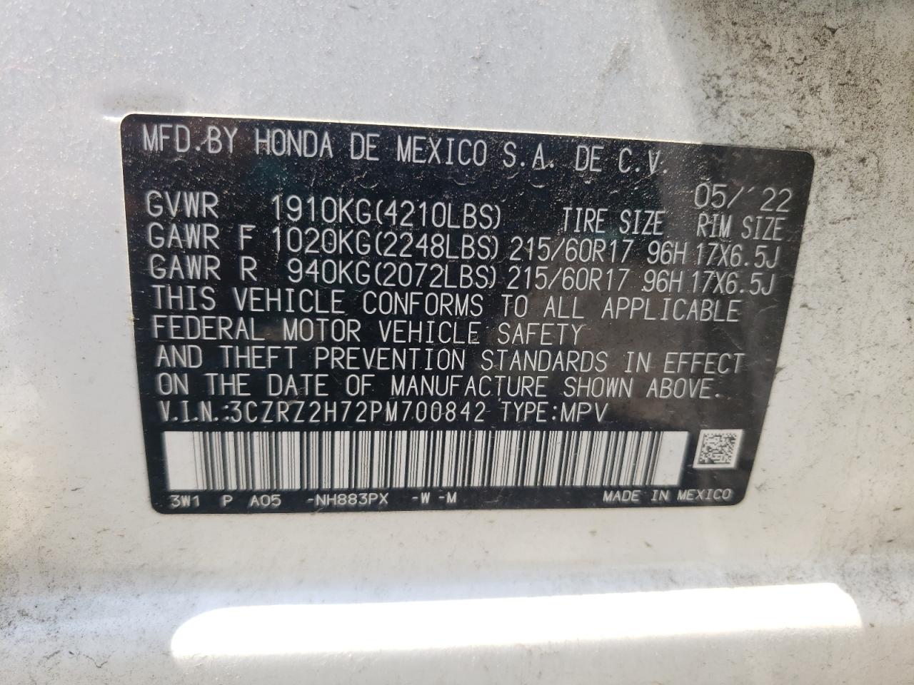 HONDA HR-V 2023 VIN 3CZRZ2H72PM700842 фото 13