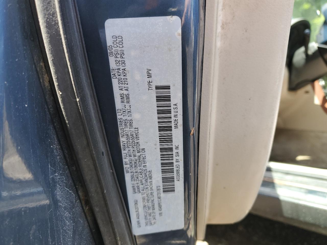 2006 Subaru Legacy Outback 2.5I VIN: 4S4BP61C467317873 Lot: 62507915