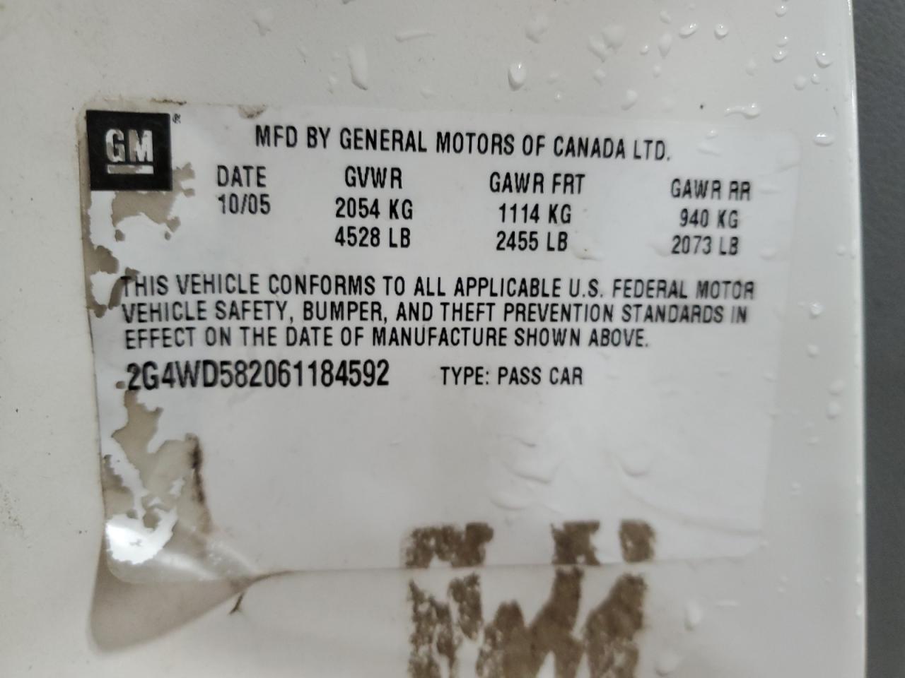 2006 Buick Lacrosse Cxl VIN: 2G4WD582061184592 Lot: 59134895
