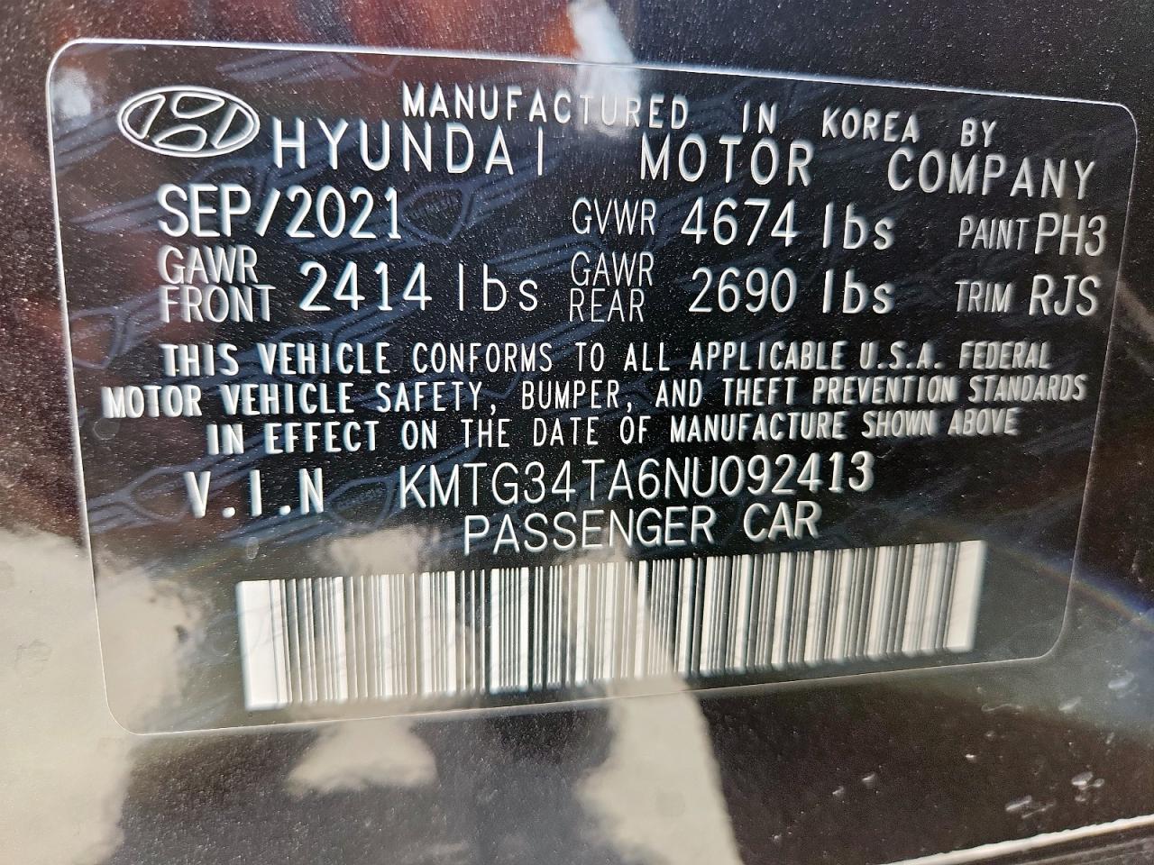 2022 Genesis G70 Base VIN: KMTG34TA6NU092413 Lot: 61792255