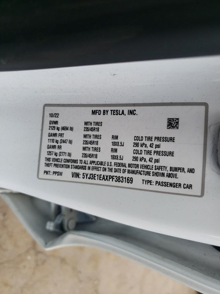 2023 Tesla Model 3 VIN: 5YJ3E1EAXPF383169 Lot: 62195345