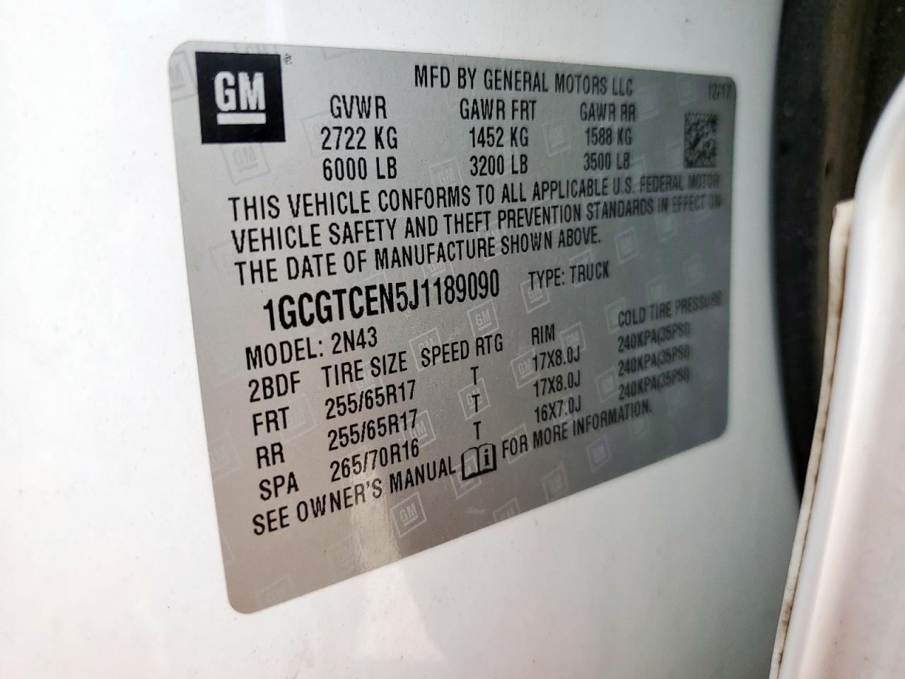 2018 Chevrolet Colorado Lt VIN: 1GCGTCEN5J1189090 Lot: 63057415