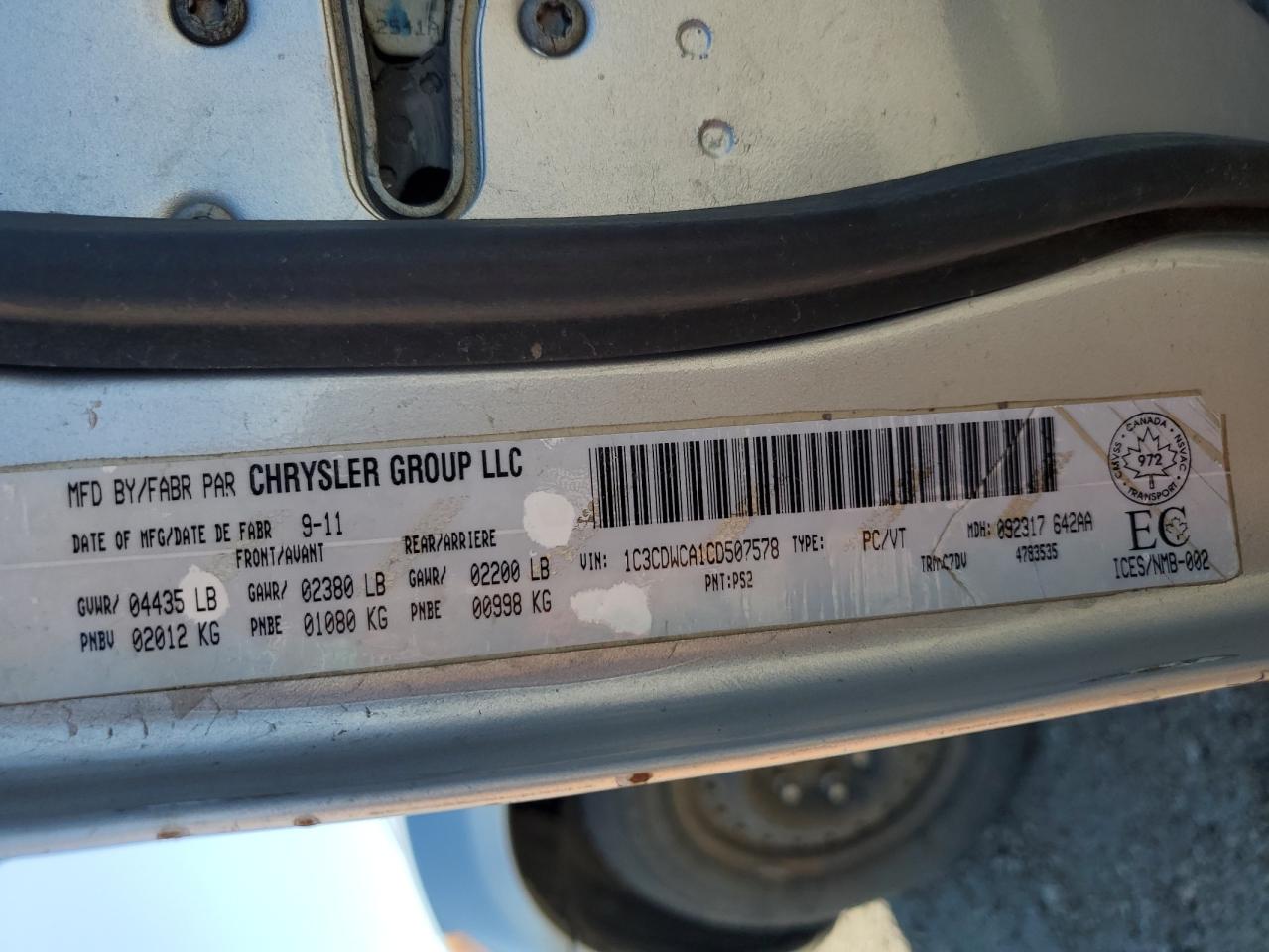 2012 Dodge Caliber Sxt VIN: 1C3CDWCA1CD507578 Lot: 63026885