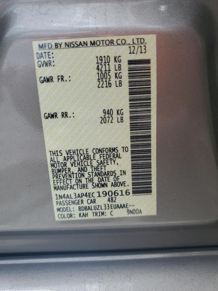 2014 Nissan Altima 2.5 VIN: 1N4AL3AP4EC190616 Lot: 62480665