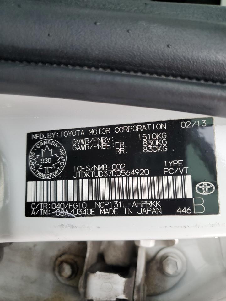 2013 Toyota Yaris VIN: JTDKTUD37DD564920 Lot: 62639785