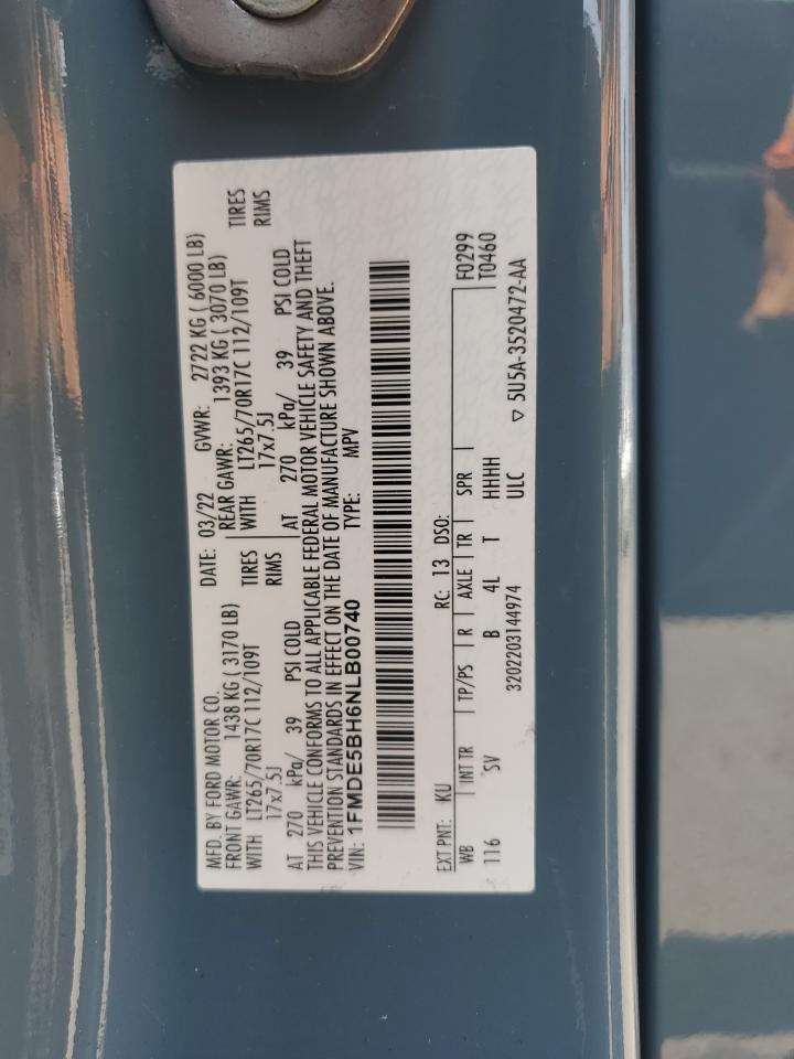 2022 Ford Bronco Base VIN: 1FMDE5BH6NLB00740 Lot: 60418705