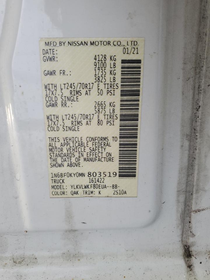 2021 Nissan Nv 2500 S VIN: 1N6BF0KY0MN803519 Lot: 61831835