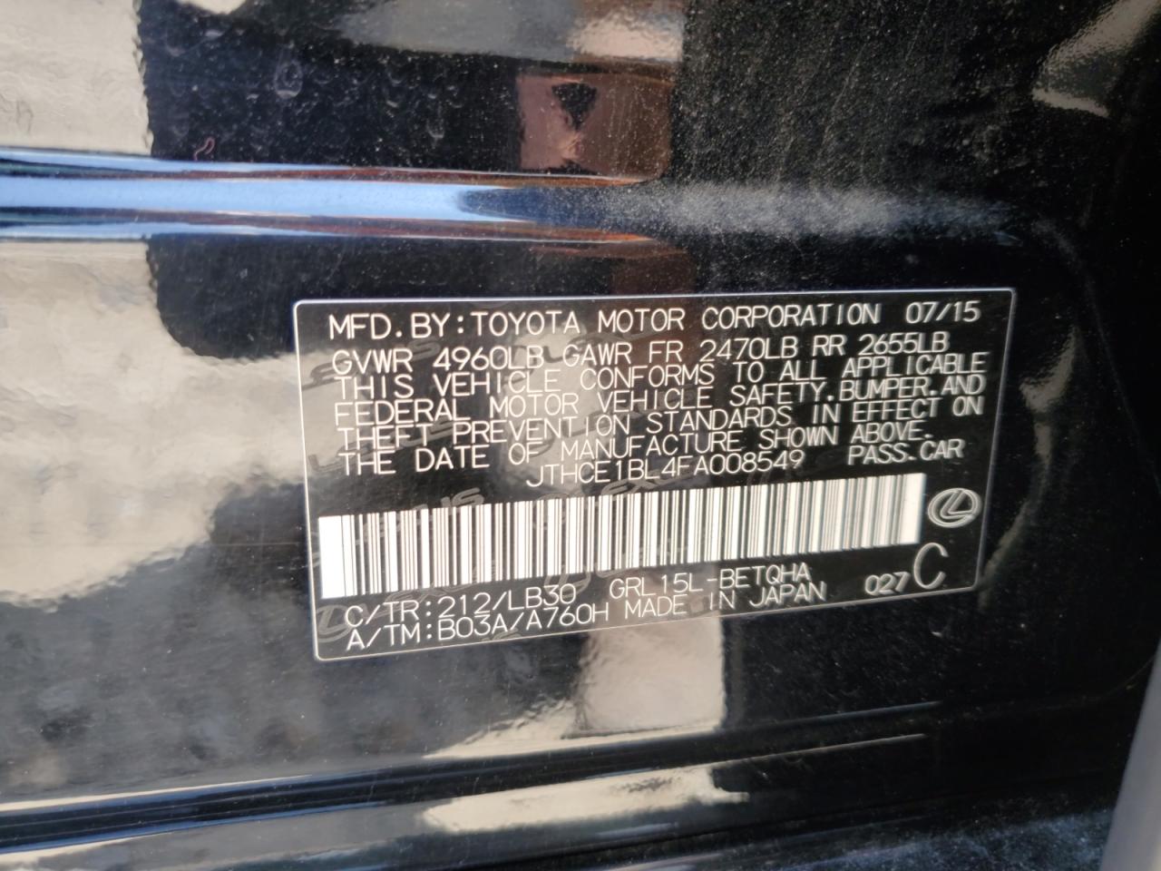 2015 Lexus Gs 350 VIN: JTHCE1BL4FA008549 Lot: 61088775