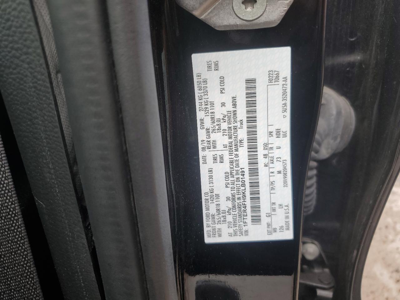 2019 Ford Ranger Xl VIN: 1FTER4FH9KLB01491 Lot: 62454225