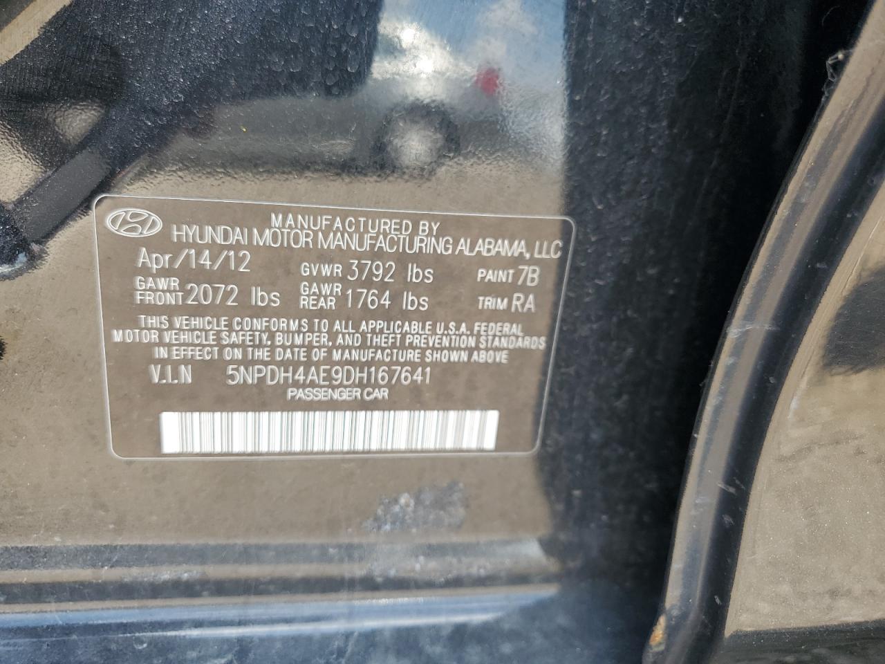 2013 Hyundai Elantra Gls VIN: 5NPDH4AE9DH167641 Lot: 61695115