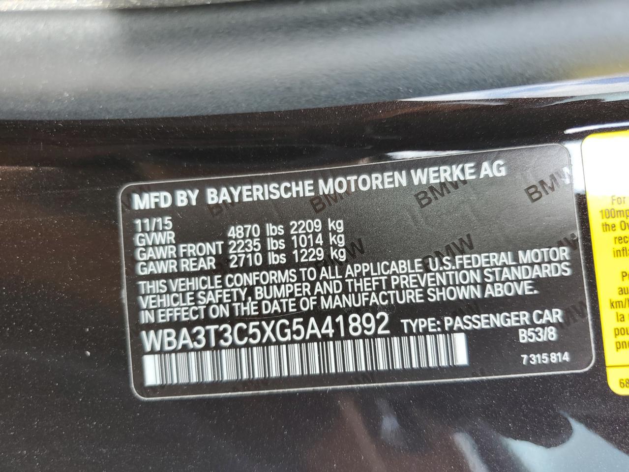2016 BMW 435 I VIN: WBA3T3C5XG5A41892 Lot: 62792345