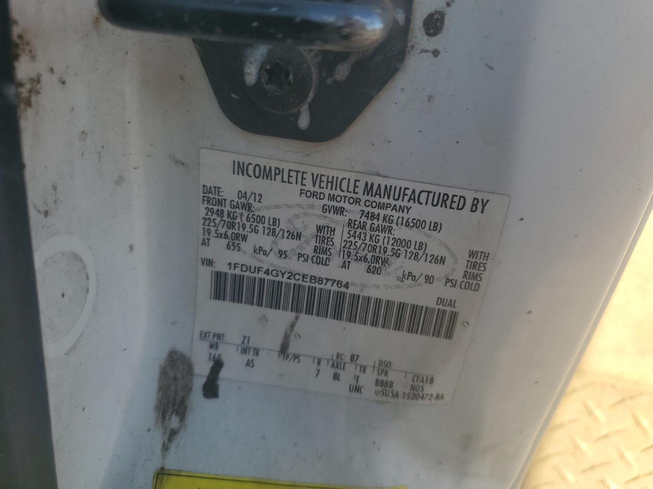 2012 Ford F450 Super Duty VIN: 1FDUF4GY2CEB87764 Lot: 61419735