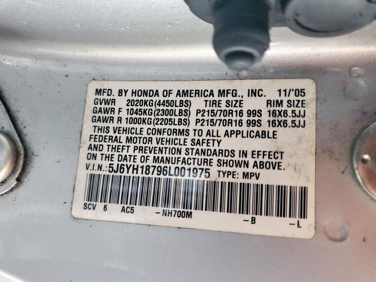 2006 Honda Element Ex VIN: 5J6YH18796L001975 Lot: 63135755