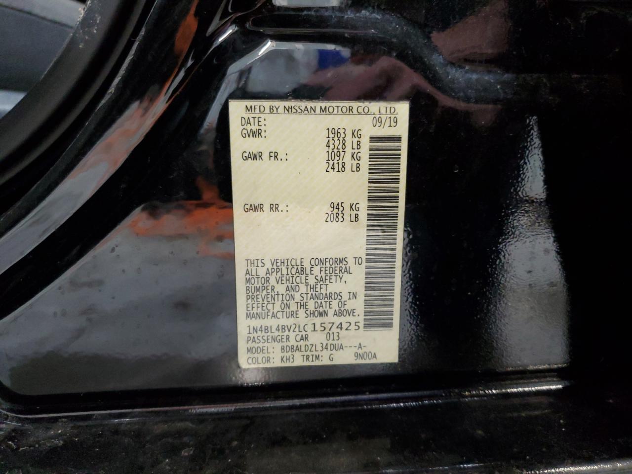2020 Nissan Altima S VIN: 1N4BL4BV2LC157425 Lot: 60861805