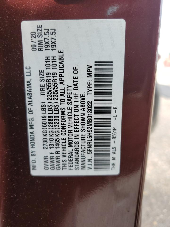 2021 Honda Odyssey Elite VIN: 5FNRL6H92MB013022 Lot: 61242685