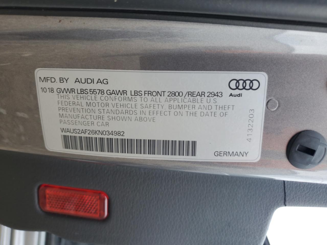 2019 Audi A7 Prestige VIN: WAUS2AF26KN034982 Lot: 61379125