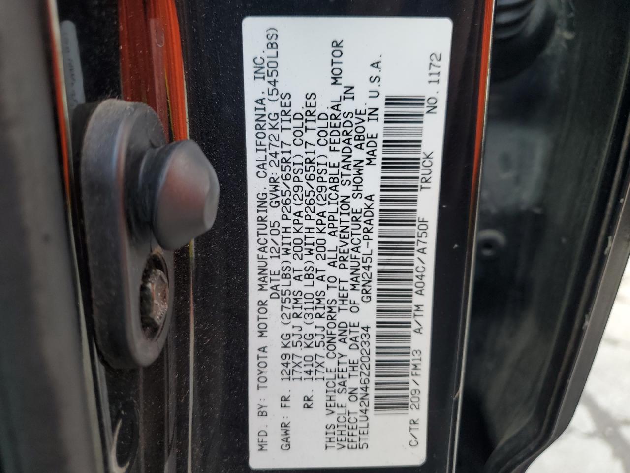 2006 Toyota Tacoma Double Cab VIN: 5TELU42N46Z202334 Lot: 61618685