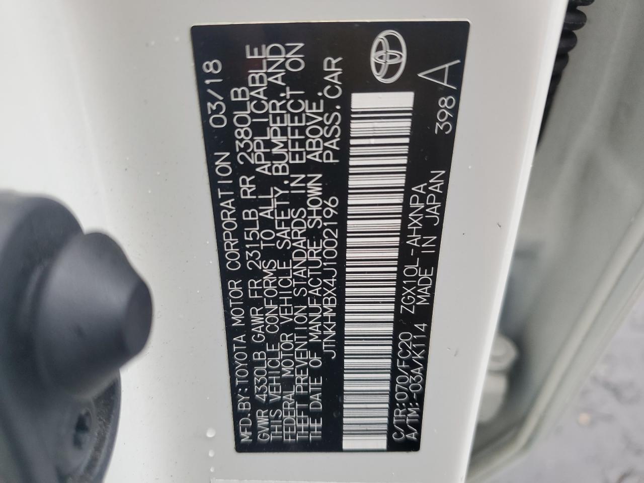 2018 Toyota C-Hr Xle VIN: JTNKHMBX4J1002196 Lot: 61932525