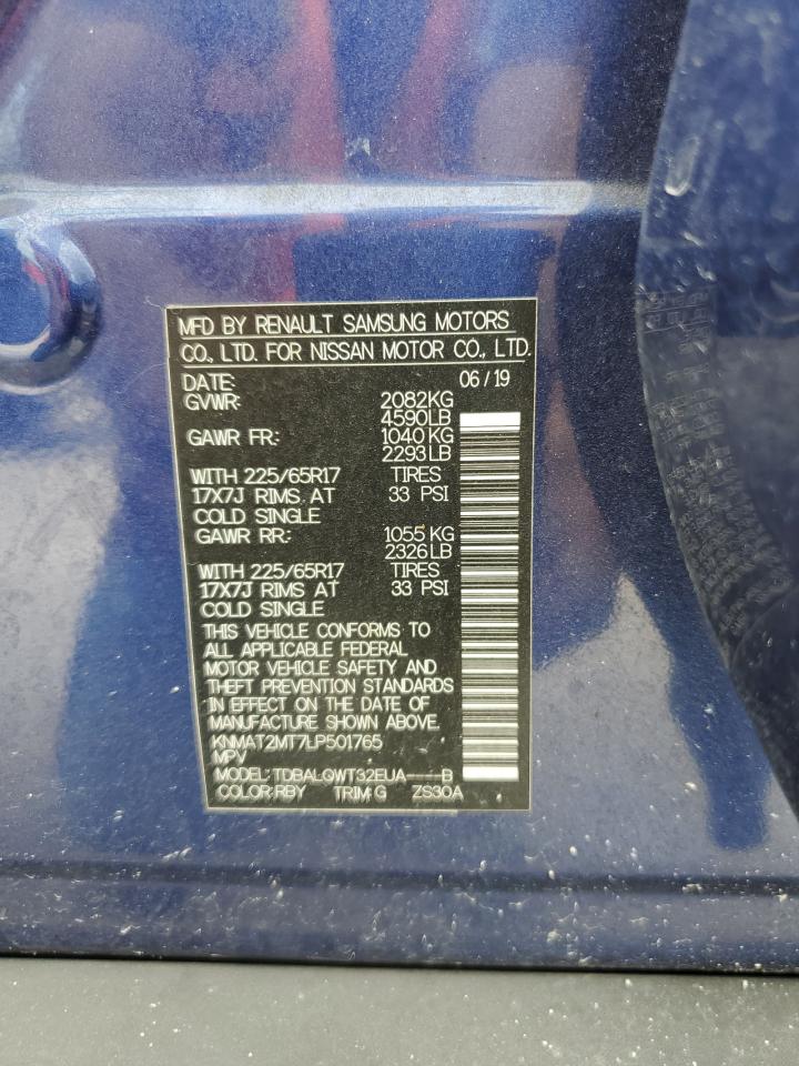 2020 Nissan Rogue S VIN: KNMAT2MT7LP501765 Lot: 62879475