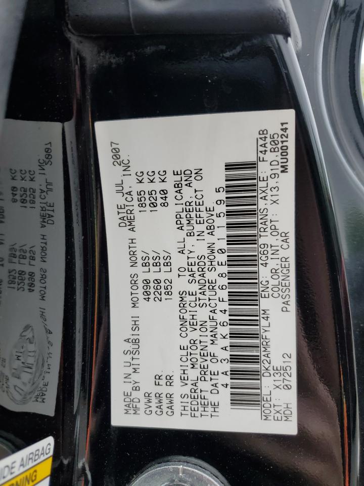 2008 Mitsubishi Eclipse Se VIN: 4A3AK64F68E011595 Lot: 62324405