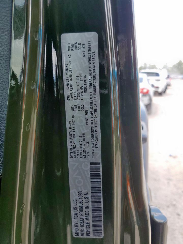 2021 Jeep Gladiator Rubicon VIN: 1C6JJTBG0ML601093 Lot: 61801525