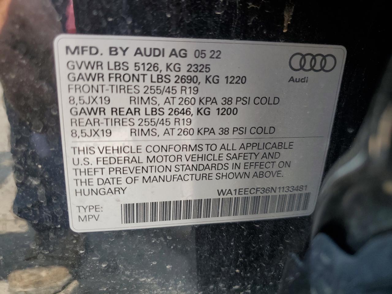 2022 Audi Q3 Premium Plus S Line 45 VIN: WA1EECF36N1133481 Lot: 59090625