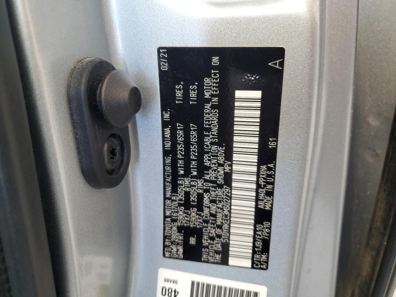 2021 Toyota Sienna Xle VIN: 5TDYRKEC3MS027297 Lot: 61416935