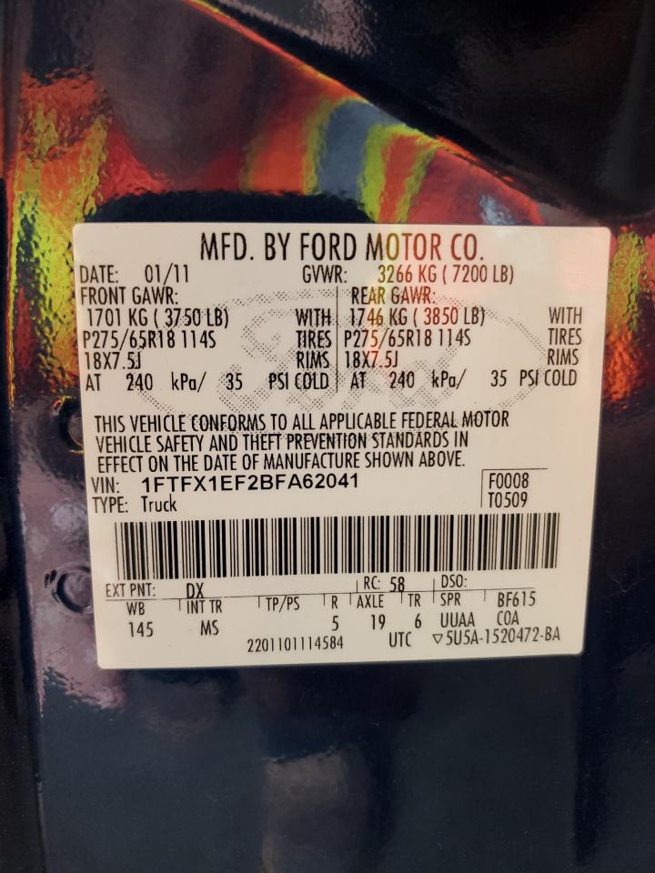 2011 Ford F150 Super Cab VIN: 1FTFX1EF2BFA62041 Lot: 61922035