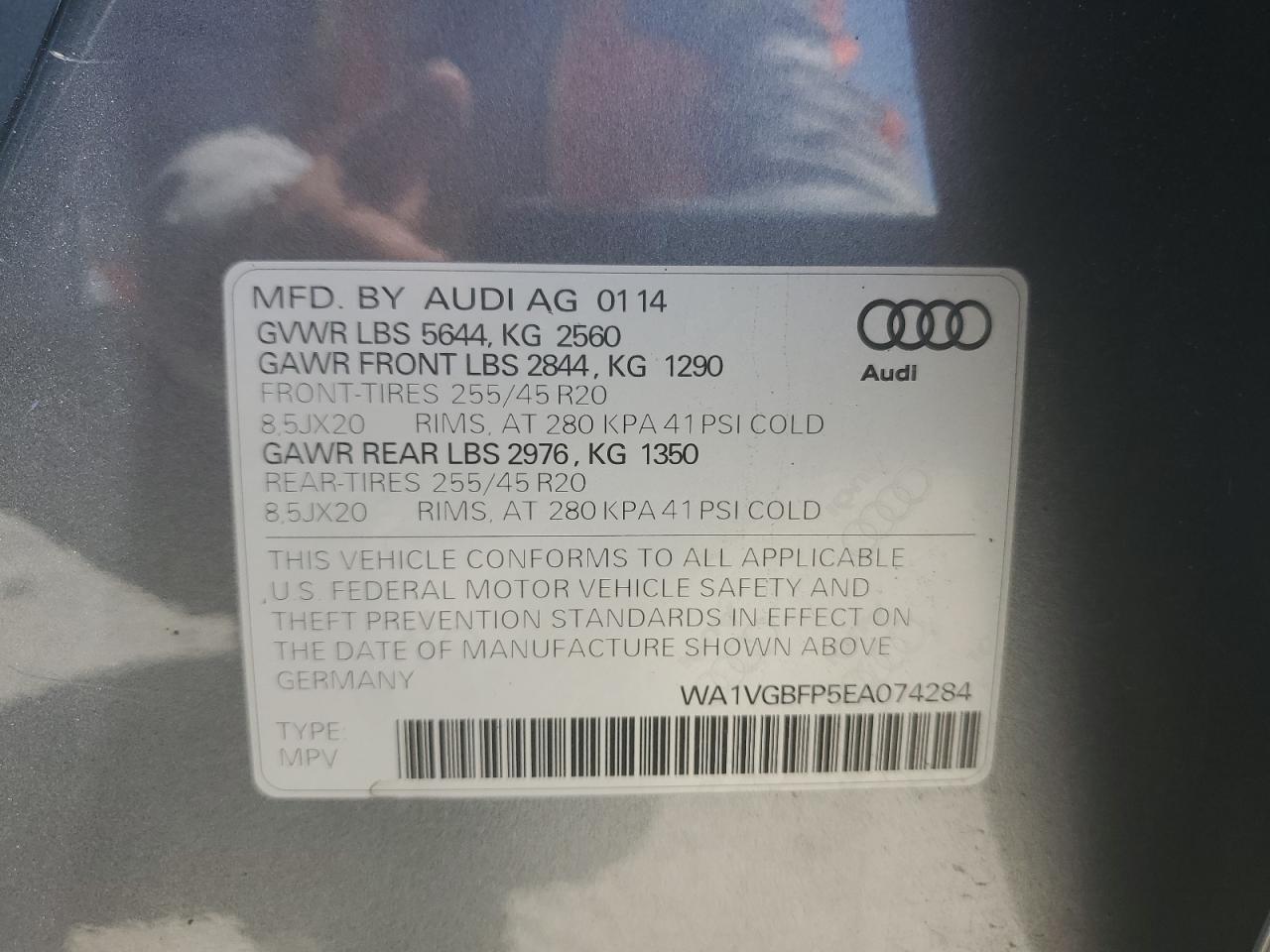 2014 Audi Sq5 Prestige VIN: WA1VGBFP5EA074284 Lot: 62753075