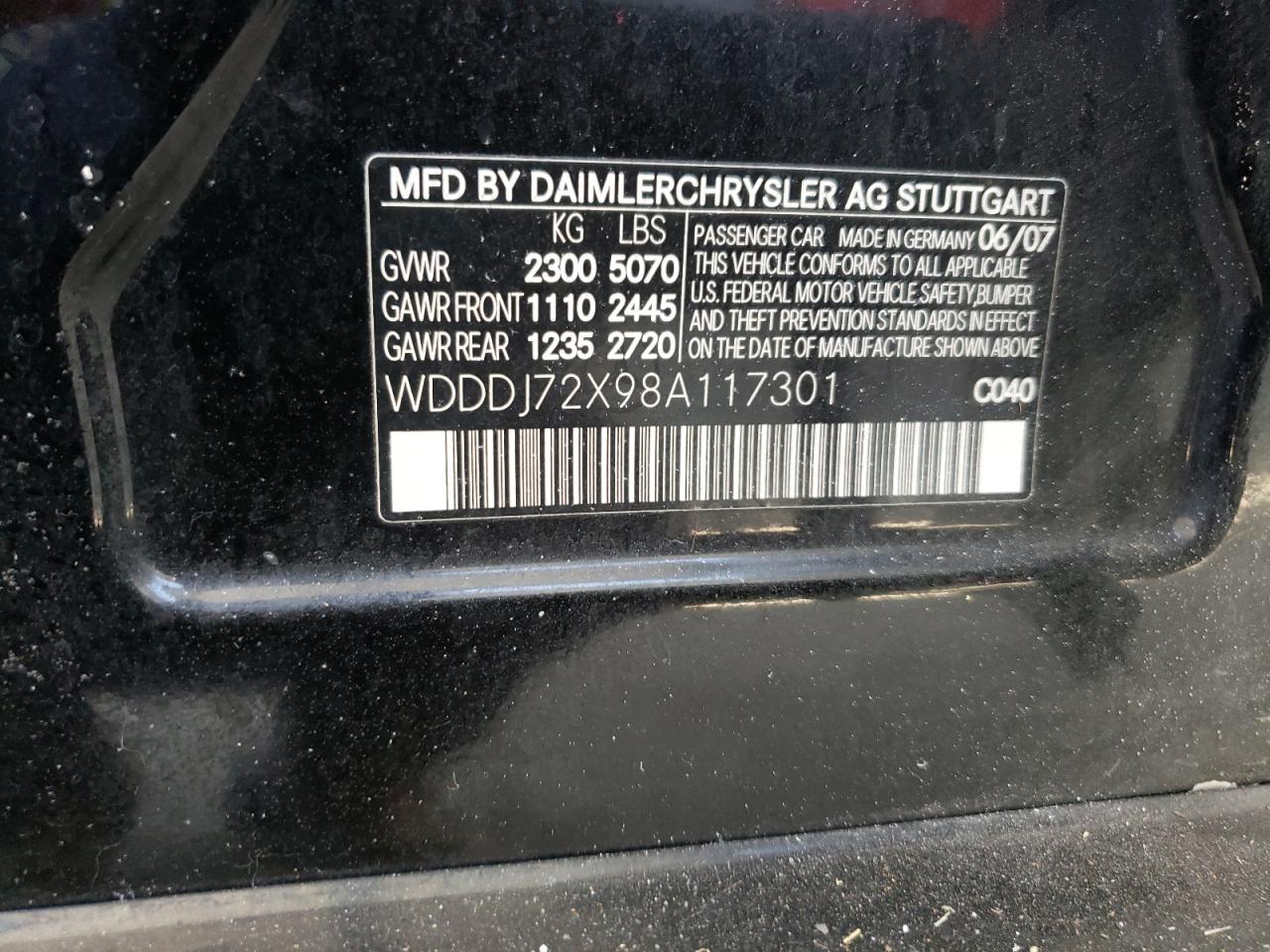 2008 Mercedes-Benz Cls 550 VIN: WDDDJ72X98A117301 Lot: 59621105