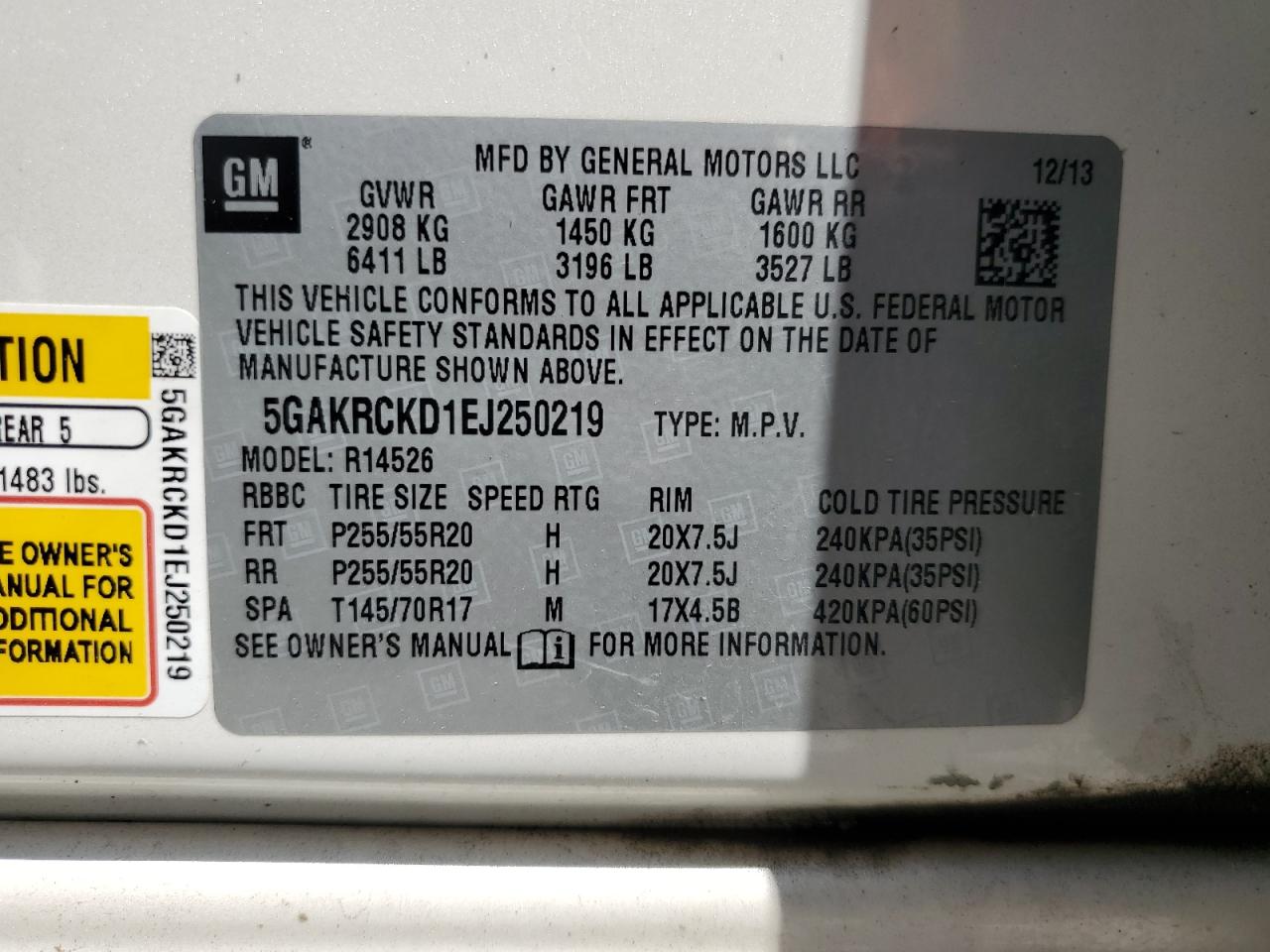 2014 Buick Enclave VIN: 5GAKRCKD1EJ250219 Lot: 61420095