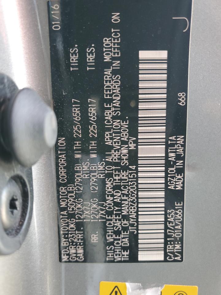 2016 Lexus Nx 200T Base VIN: JTJYARBZ3G2031514 Lot: 60001285