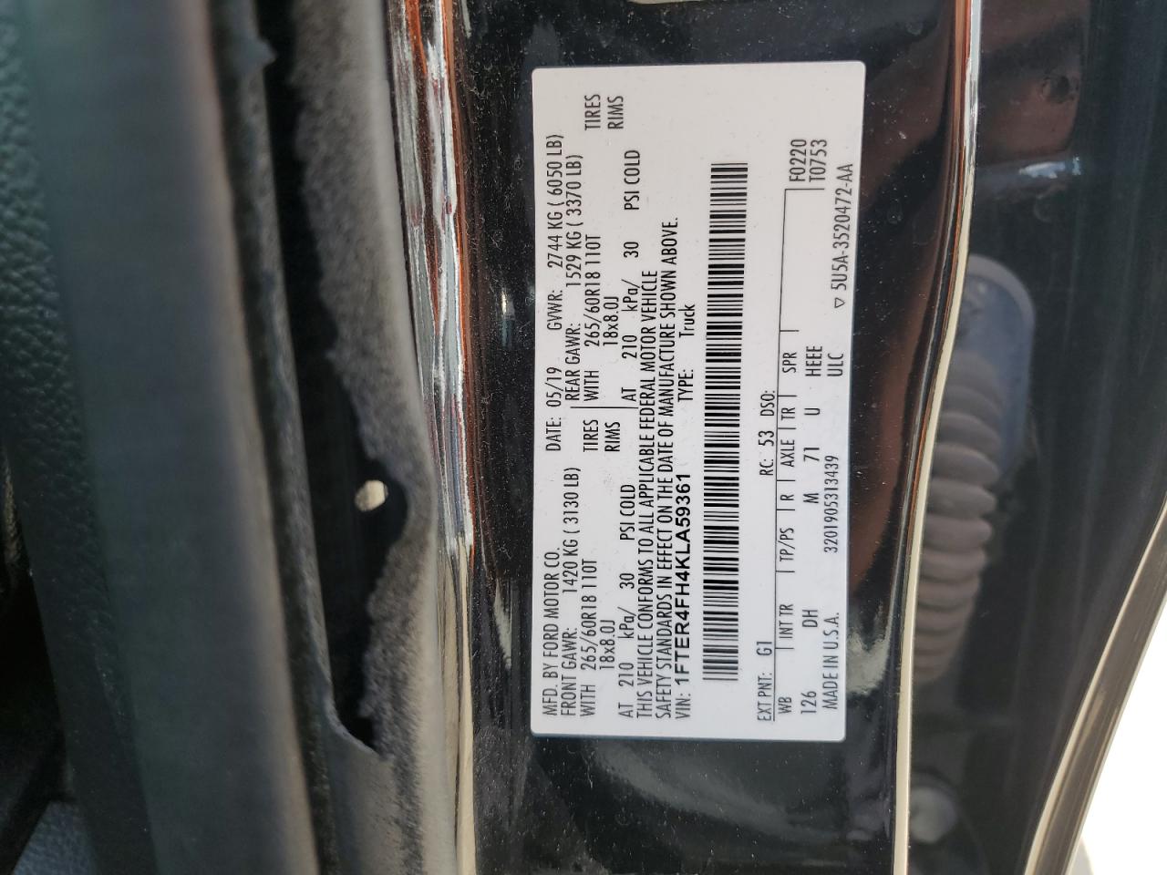 2019 Ford Ranger Xl VIN: 1FTER4FH4KLA59361 Lot: 62165595