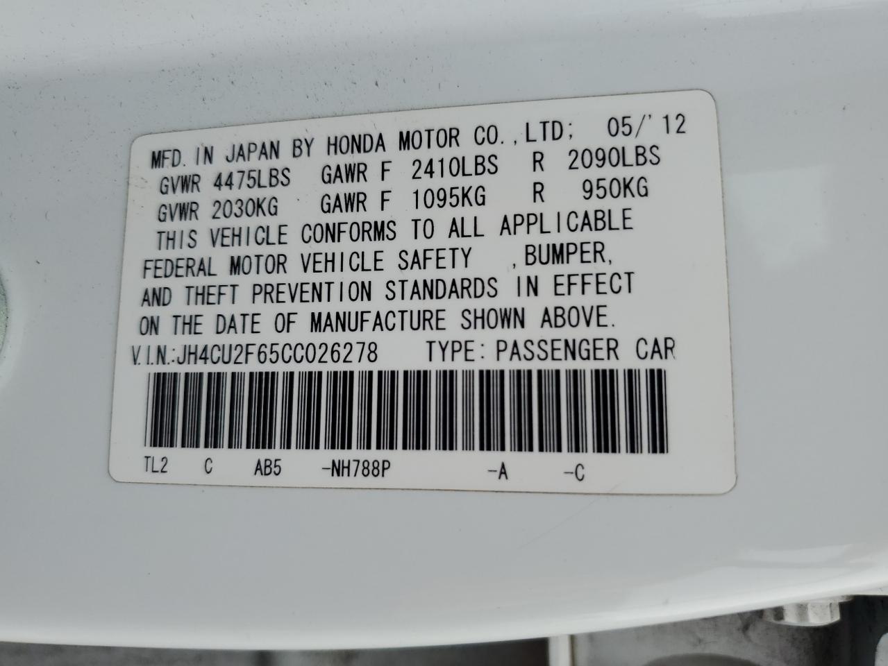 2012 Acura Tsx Tech VIN: JH4CU2F65CC026278 Lot: 61693785
