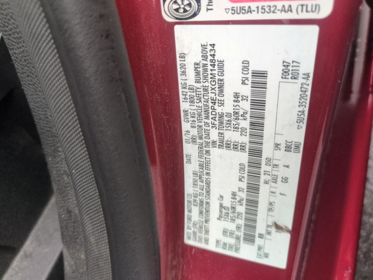2016 Ford Fiesta Se VIN: 3FADP4EJXGM148434 Lot: 62573405