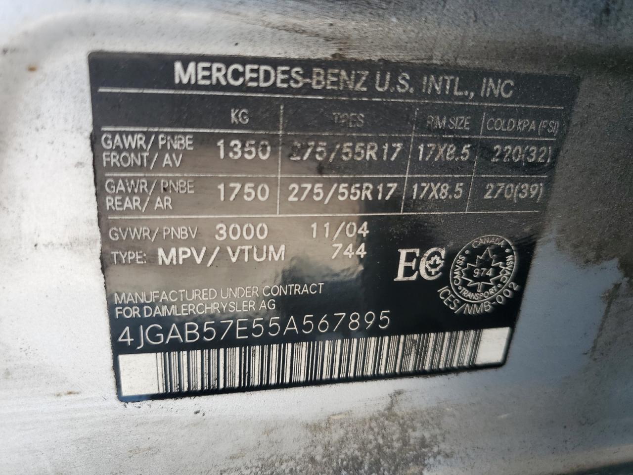 2005 Mercedes-Benz Ml 350 VIN: 4JGAB57E55A567895 Lot: 62159715