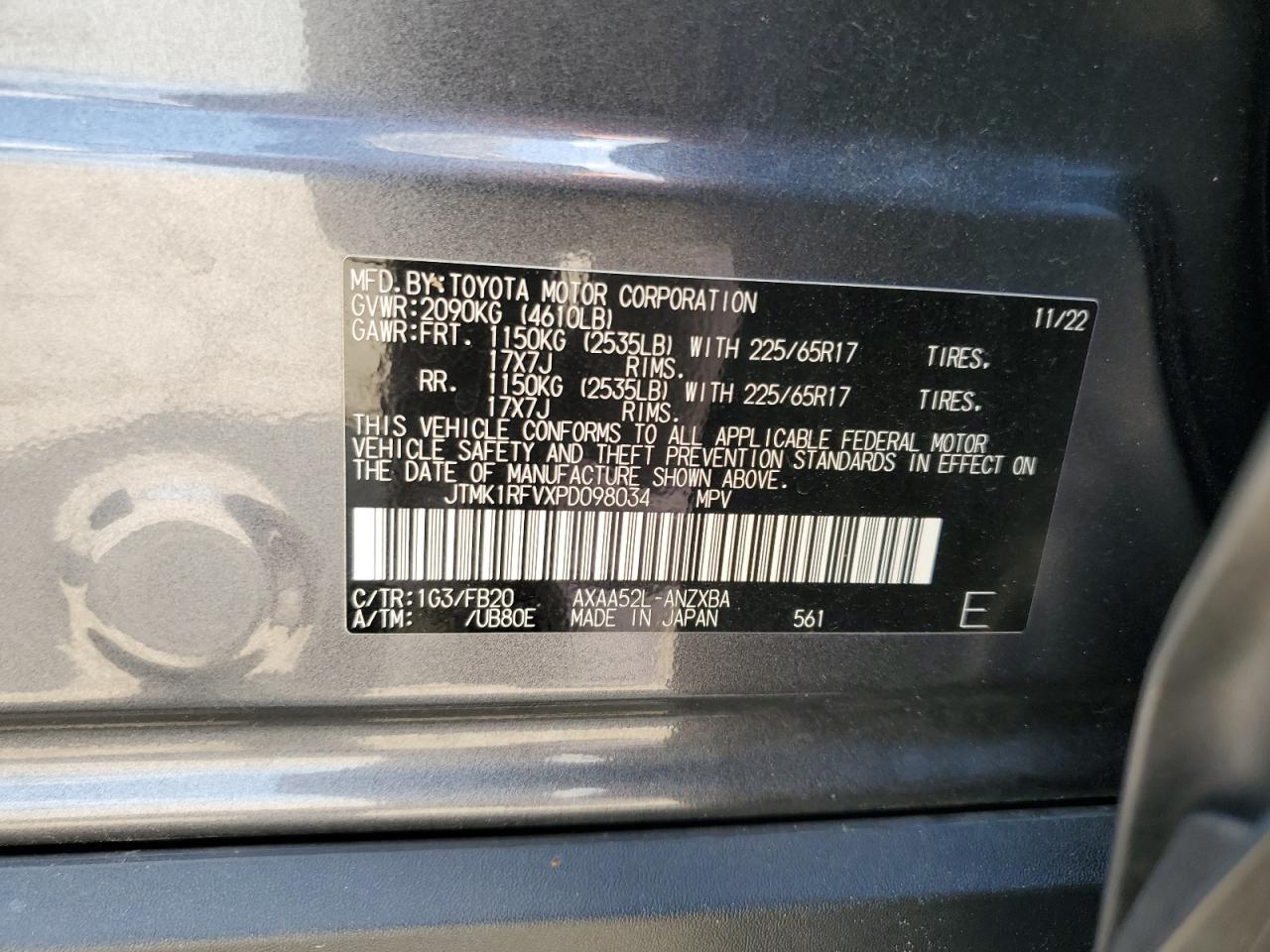 2023 Toyota Rav4 Le VIN: JTMK1RFVXPD098034 Lot: 62885445