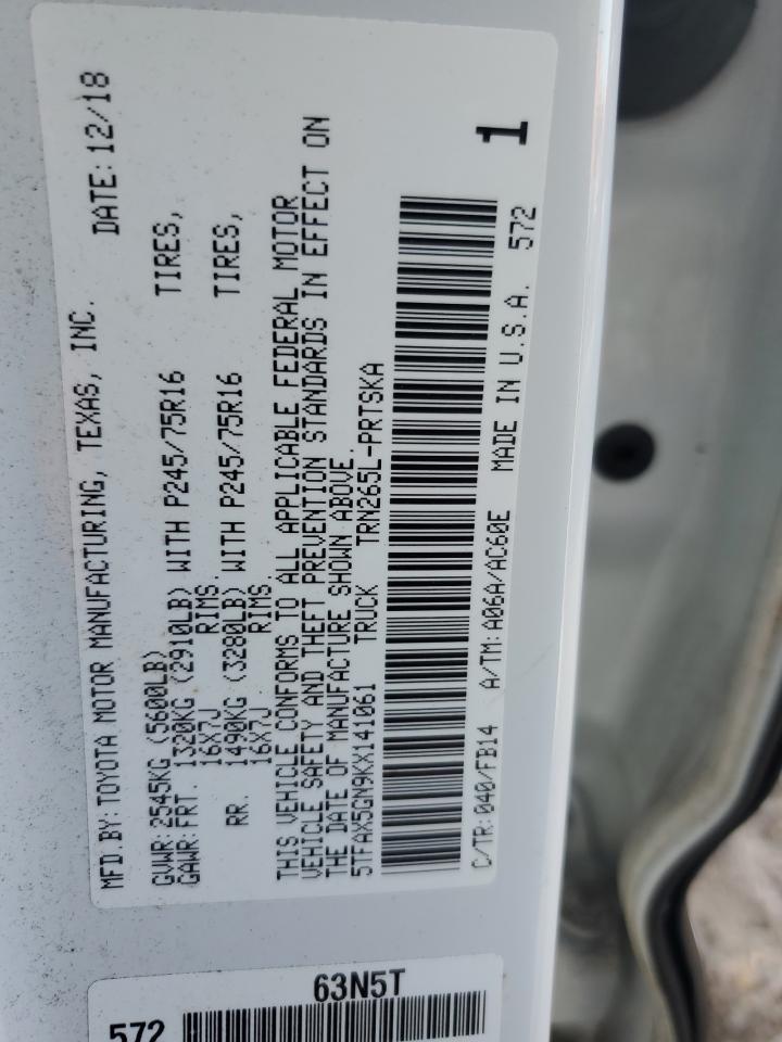 TOYOTA TACOMA 2019 VIN 5TFAX5GN9KX141061 фото 13
