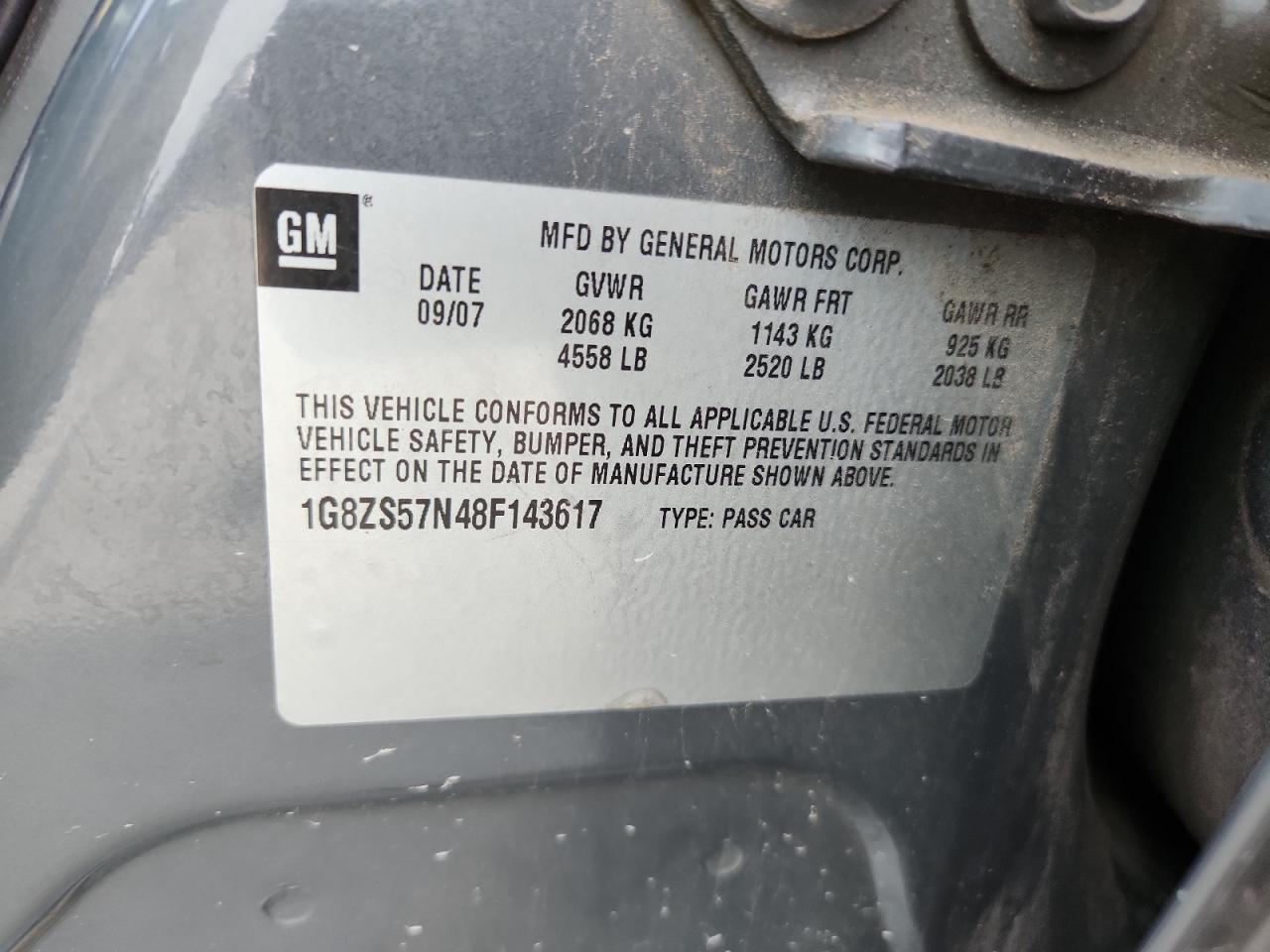 2008 Saturn Aura Xe VIN: 1G8ZS57N48F143617 Lot: 61756805