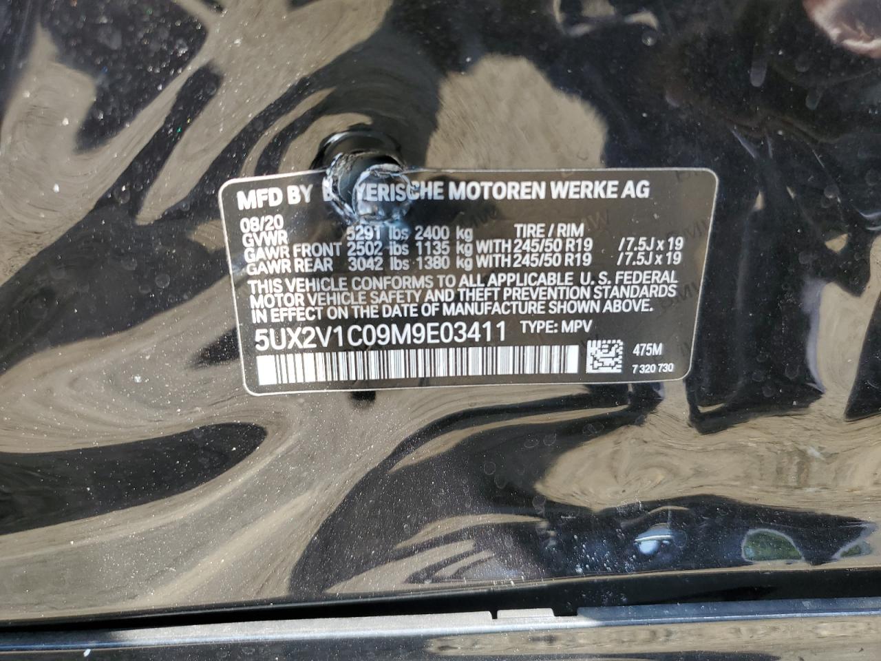 2021 BMW X4 xDrive30I VIN: 5UX2V1C09M9E03411 Lot: 62078545