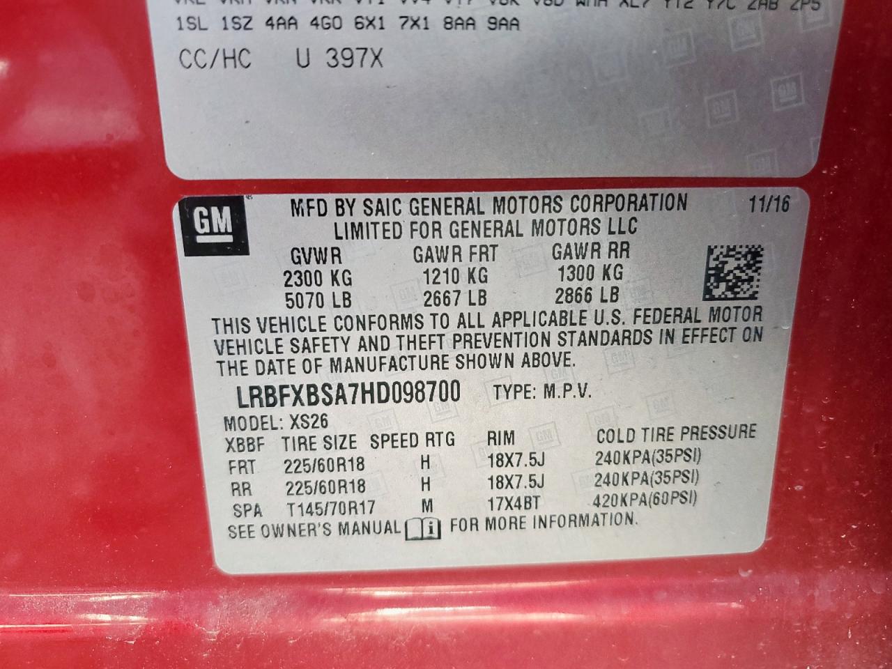 2017 Buick Envision Essence VIN: LRBFXBSA7HD098700 Lot: 59580865